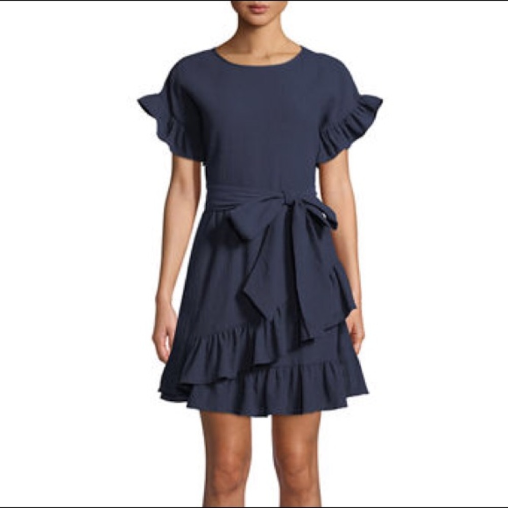 Michael Kors Ruffle Navy Dress with Bow